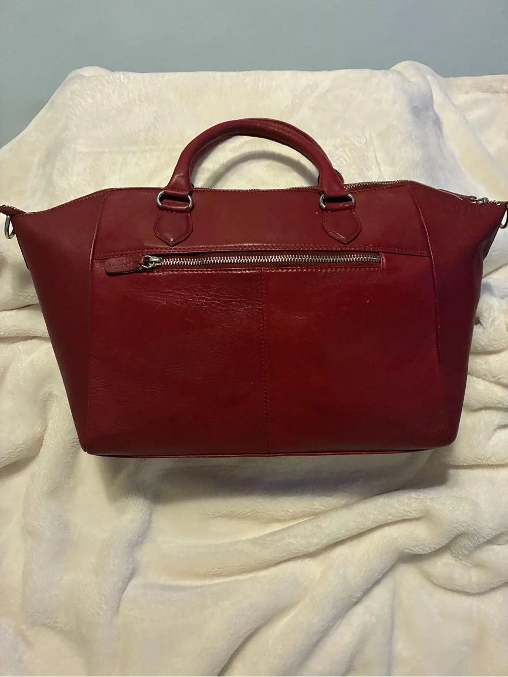 Burgundy Hand-Painted Leopard Floral Satchel